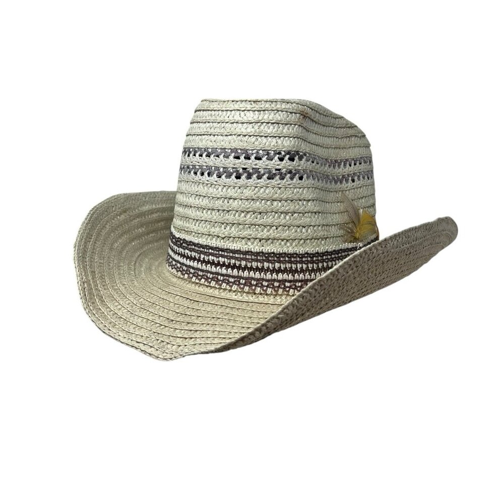 Vintage Straw‎ Cowboy Hat 7 1/8 Western Ventilated Leather Band Eagle Pin Ranch